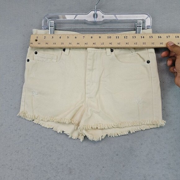 RVCA High Rise Cut Off Denim Shorts Womens 26 Beige 100% Cotton Beach Skater - Picture 2 of 9